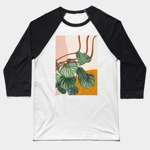 Mid Century Modern Clathea, Abstract Botanical Illustration Baseball T-Shirt by Gush Art Studio 1